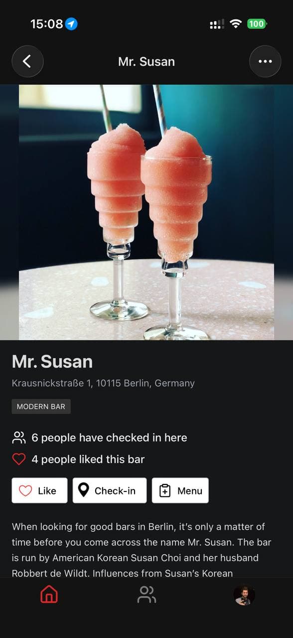 App screenshot — bar detail page